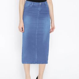 Women Washed Pencil Blue Skirt-image-32