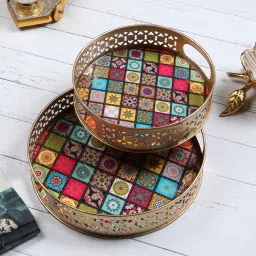 Traditional Printed Pattern Design Serving Trays Set Tray Serving Set-2