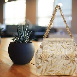 wenz Raw-Silk Designer Potli Bag for women with Golden Embroidery and Cheed Moti Handle WP-1 image 3