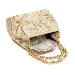 wenz Raw-Silk Designer Potli Bag for women with Golden Embroidery and Cheed Moti Handle WP-1 image 4