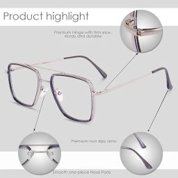 Dervin Blue Light Blocking Blue Cut Zero Power anti-glare Retro Square Eyeglasses, Frame for Eye Protection from UV by Computer/Tablet/Mobile/Laptop image 2