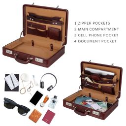 hyatt leather accessories 18 Inch Expandable Men's Leather Briefcases Office Bags | Dimension L- 18 X W- 5 X H-12 image 3
