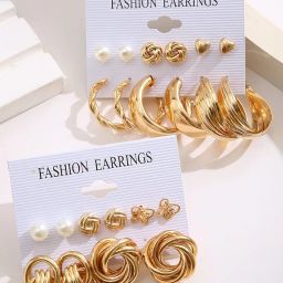 shining diva fashion 11 Pairs Combo Set Latest Stylish Vintage Pearl Earrings for Women Gold Plated Dangle Earrings Heart Butterfly Hoop Earrings Geometric Fashion Jewelry image 2