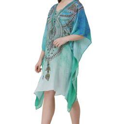 curvshape Natural Crepe Digital Printed Beach Wear Designer Kaftan For Women's | Free Size - Multicolour | Multicolor 10 | Free Size image 3