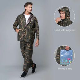 the clownfish Polyester Standard Length Raincoats For Men Waterproof Reversible For Bike Double Layer With Hood Rain Coat For Men. Set Of Top And Bottom. image 2