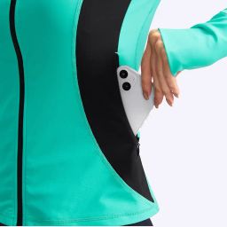 santiny Women's Rash Guard Zipper Pockets UPF50+ Sun Protection Long Sleeve Swimsuit Top Zip Front Swim Shirt for Women image 3