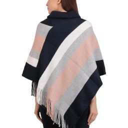 MANRA Women’s Elegant Knitted Poncho Top with Stripe Patterns and Fringed Sides for Winter (SC 09) image 1
