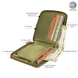 km turkish art KM Genuine Leather Full Zyper Wallet for Men, Original Wallet with RFID Blocking Technology, Bifold Purse with Coin Plus Card (Signature Green) image 1