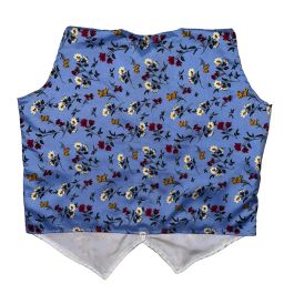 Floral Print Waistcoat, Blue Satin with Multi-Colour Pattern, Button Front Vest(Size : S) image 1