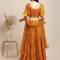 madhuram textiles womens' Lehenga And Aliyacut Choli Vichitra Silk With Dupatta Net With Embroidery Work Set(M-2488 Orange) image 1