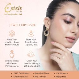 estele Women's 24K Rose Gold Plated American Diamond Brass Metal Mesh Drop Earring image 5