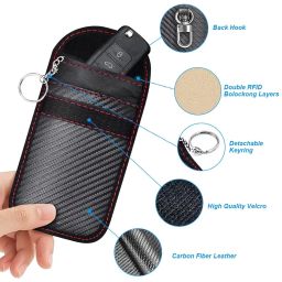 Double-Layer Carbon Fiber Car Key Signal Blocker Pouch Faraday RFID Bag Anti-Theft Privacy Protection Keyless Access Key Bag image 1