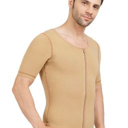 Gynecomastia Compression Vest with Short Sleeve| HIGH Compression| Front Zip and Hook Closer| Tomboy Chest Binder| Chest, Abdomen & Back Support for Men| image 3