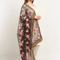 shasmi Women's Heavy Net Embroidered Fancy phulkari work Dupatta for women (ONLY Dupatta) image 2