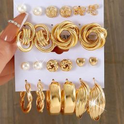 shining diva fashion 11 Pairs Combo Set Latest Stylish Vintage Pearl Earrings for Women Gold Plated Dangle Earrings Heart Butterfly Hoop Earrings Geometric Fashion Jewelry image 1