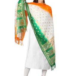 dupatta bazaar Women's Knitted Lace Multicolour 2.15 Meters Dupatta - Net image 1