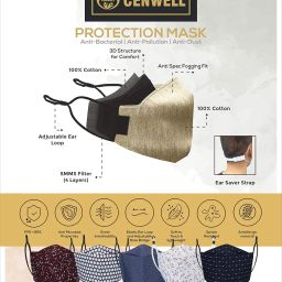 Cenwell 5 Pcs 3D Mask 100% Cotton Printed 6 Layer Face Mask with Adjustable Earloop & Ear Saver Strap for Men & Women, Breathable,Reusable, Washable Designer Fabric Mask with Melt Blown Filter image 2