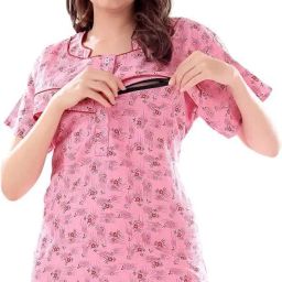 ankona Feeding Nighty with Buttons on Neck for Comfortable Wearing and Zips on Front Side for Feeding Purpose in Mix Cotton Fabric in Latest Prints (Free Size) Pack of 1, 61 image 4