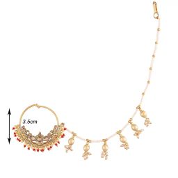 i jewels 18k Gold Plated Traditional Ethnic Bridal Nose Ring/Nath without piercing with Pearl Chain Encased with Pearl Stone for Women/Girls (NL39) image 2