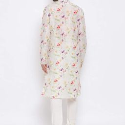 vastramay Men's Cotton Blend Kurta Pyjama Set | Perfect Spring Edit Floral Design Digitally Printed Kurta With Bling Buttons And Singara Border Along With Relaxed Pyjama. image 3