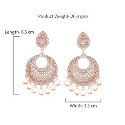 estele Women's 24K Rose Gold Plated American Diamond Brass Metal Mesh Drop Earring image 3