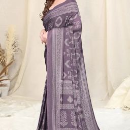mirchi fashion Women's Chiffon Block Printed Saree with Blouse Piece image 3