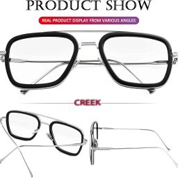 CREEK Blue Light Blocking Blue Cut Zero Power anti-glare Retro Square Eyeglasses,Tony Stark Frame for Eye Protection from UV by Computer/Tablet/Laptop/Mobile (With Torch and Testing Card) image 1