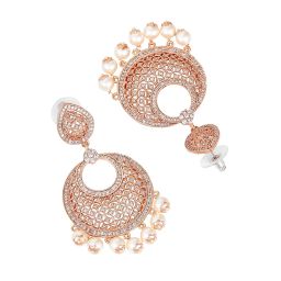 estele Women's 24K Rose Gold Plated American Diamond Brass Metal Mesh Drop Earring image 4