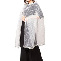 dupatta bazaar Women's Embroidered Silver Net Dupatta. image 4
