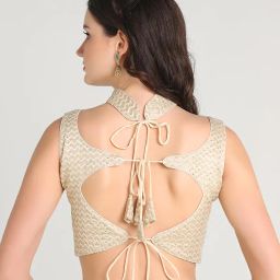 pujia mills Woman's Readymade Sleeveless Fancy Blouse Halter Neck with String Pattern Backless Ethnic wear Pattern Choli Blouse image 1