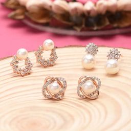 zaveri pearls Combo of 3 Cubic Zirconia & Pearls Contemporary Stud Earrings For Women-ZPFK10381 image 1