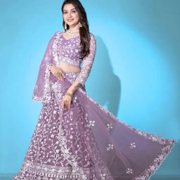 varni fabrics: a lady's first love Varni Fabrics Net Embroidered Semi-Stitched Lehenga with Blouse and Dupatta image 2