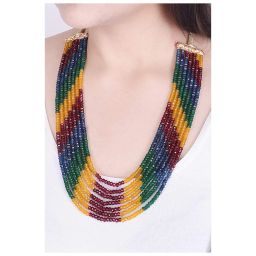 ratnavali jewels Seven Layer Multi-Colour Real Ruby Emerald Sapphire Onyx Stone Beads Necklace for Women and Girls RV2223-7 image 3