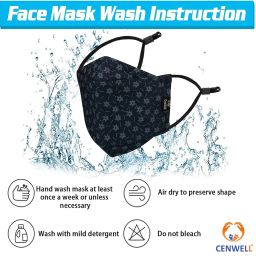 cenwell Pure Cotton Face Mask with Adjustable Ear Loop & Free Ear Saver Strap. Washable Reusable & Breathable Mask for Men & Women image 3