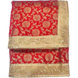 navti creations Shirdi Jaicard Silk Shawl for SaiBaba/Saibaba Angavastram/Ganpati baithak aasan/Dargah Chaadar/Puja Aasan Table Cloth/Shawls for Multipurpose Religious 2 Meter (Red) image 3