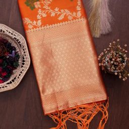 devangi Women's Woven Jacquard Banarasi Silk Printed Dupatta/Chunni with Meena Work, Width 1 Meter, Length 2.5 Meter image 4