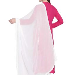 dupatta bazaar Woman's Plain Chiffon Dupatta with border lace image 3