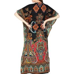 ukal Women's Synthetic Printed Kaftans Kimono Maxi Style Night Dresses - Regular to Plus Size (Black-1, Free Size) image 4