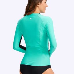 santiny Women's Rash Guard Zipper Pockets UPF50+ Sun Protection Long Sleeve Swimsuit Top Zip Front Swim Shirt for Women image 2