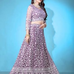 varni fabrics: a lady's first love Varni Fabrics Net Embroidered Semi-Stitched Lehenga with Blouse and Dupatta image 3