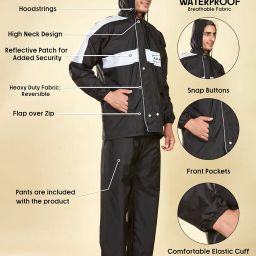 kolar Men's Waterproof Rain Suit with Jacket and Pant With Reflective Surface, Extended Hood, Ouside and Inside Pocket image 1
