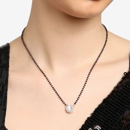 zaveri pearls Set Of 2 Green & Rose Gold Austrian Diamonds & Artificial Beads Embellished Mangalsutra For Women-ZPFK16910 image 2
