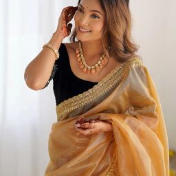 siril Women's Shimmer Net Sequence Embroidery Lace Saree for With Unstitched Blouse Piece image 5
