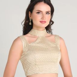 pujia mills Woman's Readymade Sleeveless Fancy Blouse Halter Neck with String Pattern Backless Ethnic wear Pattern Choli Blouse image 2
