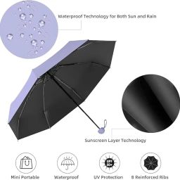 alexvyan Mini Umbrella with Case for Men & Women (Manual Open) Compact Travelling Umbrella, Polyester & UV Protection Fabric for Summer/Anti-Slip Handle- Use in Rain & Summer- 6 Frame-2024 (Purple) image 4