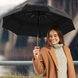 rexez Newest Travel Umbrella for Women and Men, 3 Fold Auto Open & Close Compact Foldable Umbrella with Wooden Handle for Rain,Sun & UV Protection|Lightweight,Windproof,10 Ribs, Easily Collapsible image 3