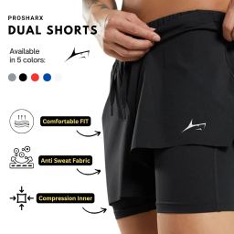 prosharx 2 in 1 Active Dual Shorts with Inner Tights Layer | Men's Double Layer Short for Running, Gym & Sports image 3