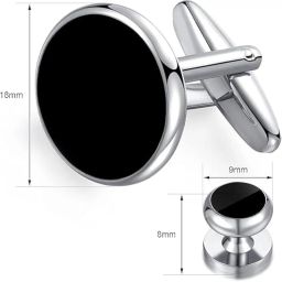 tripin Cufflinks for Men Black and Silver Tuxedo Button Studs with Matching Cufflinks image 5