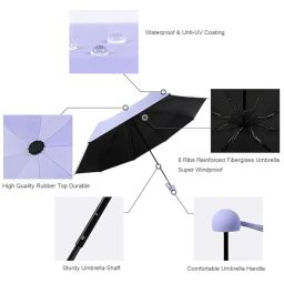 alexvyan Mini Umbrella with Case for Men & Women (Manual Open) Compact Travelling Umbrella, Polyester & UV Protection Fabric for Summer/Anti-Slip Handle- Use in Rain & Summer- 6 Frame-2024 (Purple) image 2
