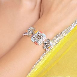 zaveri pearls Set Of 2 Multi-Colour Multistrand Beaded Austrian Diamonds Dazzling Crescent Bracelet For Women-ZPFK16852 image 3
